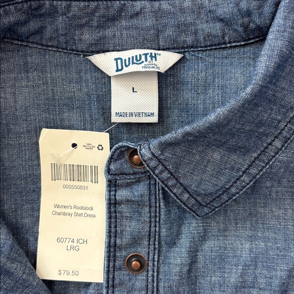 NWT Duluth Trading Co. Women’s Rootstock Chambray Shirt Dress Size Large NEW - Picture 3 of 7